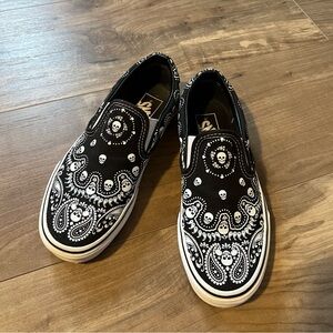 Vans Black and White Skull Slip-On Shoes